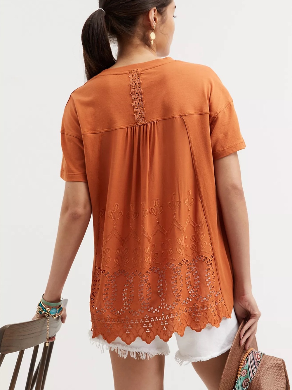 Tiny Embroidered Eyelet Top Anthropologie Burnt Orange Sz Medium
